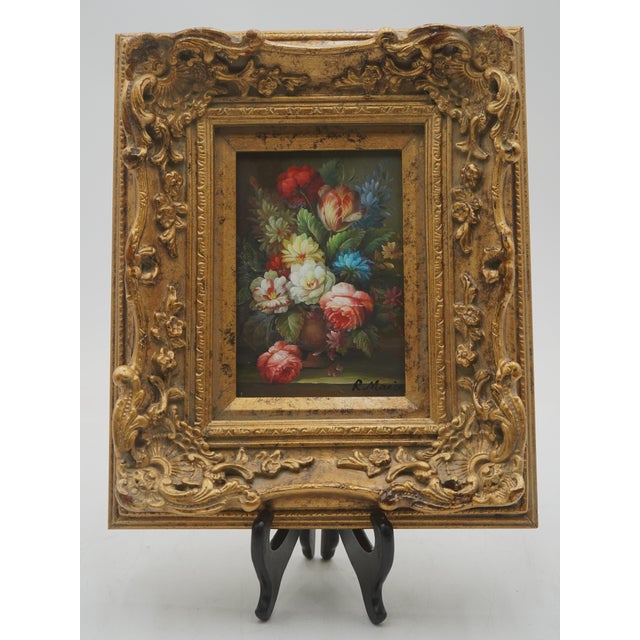 1980s 1980s Pair of Floral Still Life Oil on Board Paintings - Signed For Sale - Image 5 of 14