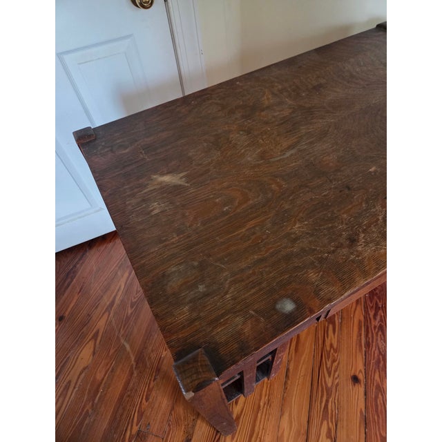 Antique Mission Oak Arts & Crafts Desk / Library Table With Built-in Bookcases (Circa 1900s) For Sale - Image 13 of 13