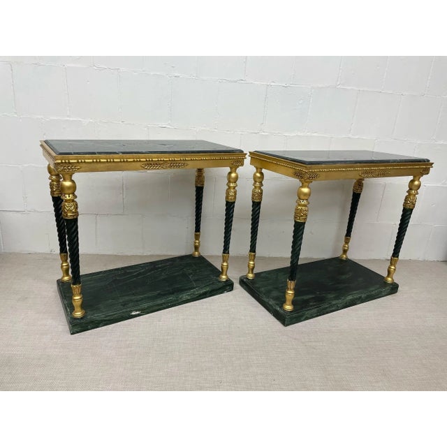Pair of Swedish Neoclassical Maison Jansen Style Marble Top Consoles For Sale - Image 4 of 13
