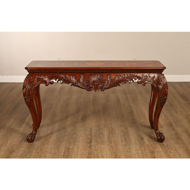 Maitland-Smith Georgian Style Carved Mahogany Inlaid Console Table For Sale - Image 17 of 18