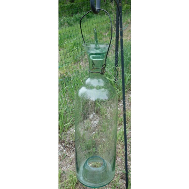 Bottle Green Old Hand Blown Glass Bug Trap, France, Pale Green W/Stopper For Sale - Image 8 of 10
