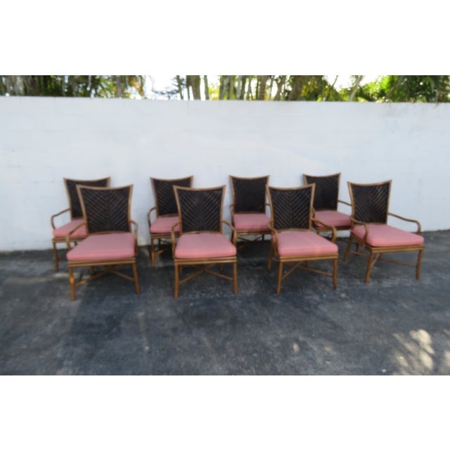 This Set of Eight Dining Chairs is made out of aluminum and upholstery. They have a casual elegance and island-inspired...