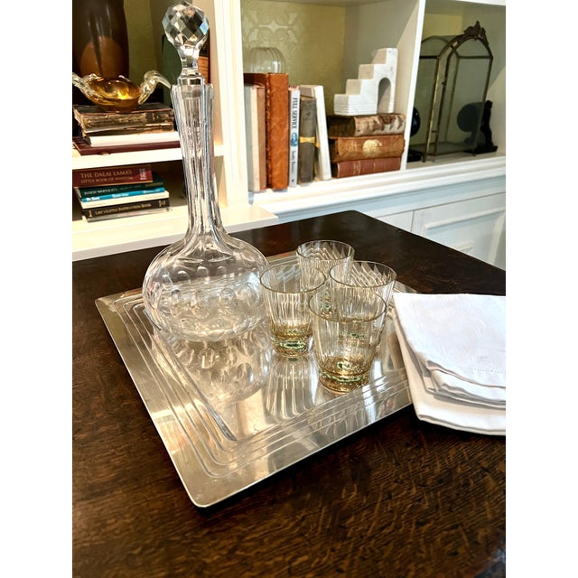 Mid 20th Century Decanter and Four Crystal Shot Glasses with Hand Painted Clover Details - 5 Pieces For Sale - Image 5 of 12