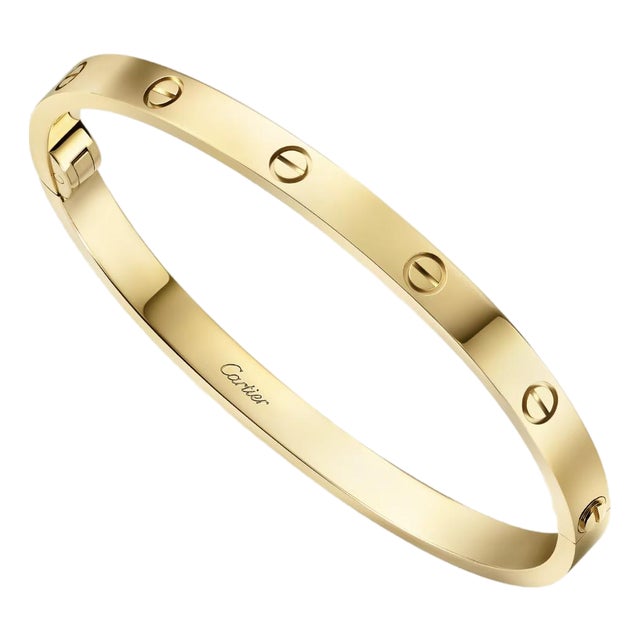 Cartier, Love Medium Model Bangle Bracelet, 18k Yellow Gold, Size 18 For Sale