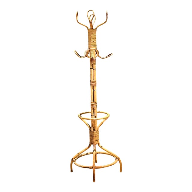 Vintage Italian Rattan Coat Rack For Sale