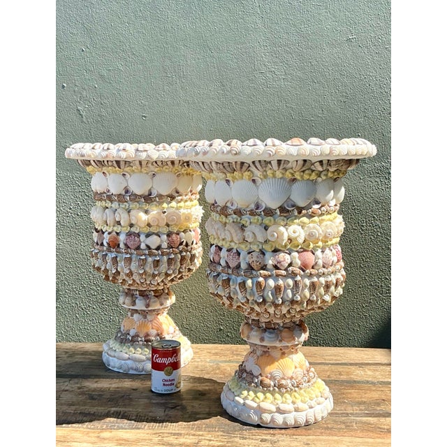 Vintage Shell Encrusted Resin Urns - A Pair For Sale - Image 11 of 12