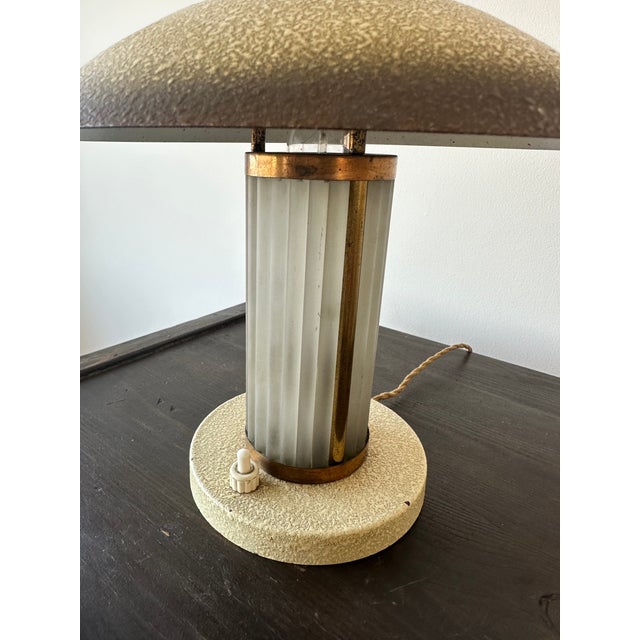 Metal Art Deco Brass & Glass Table Lamp, France, 1930s For Sale - Image 7 of 8