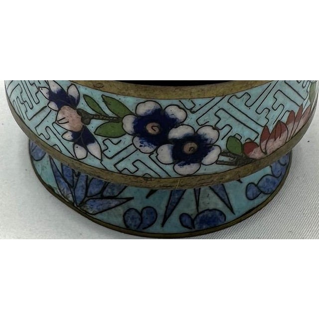 Antique 19th Century Chinese Cloisonné Stacking Box, Late Qing Dynasty, Blue Enamel, Scholar Accessory For Sale - Image 12 of 15