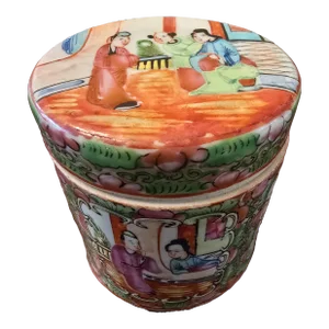 Antique Chinese Porcelain Rose Medallion Cylinder Box