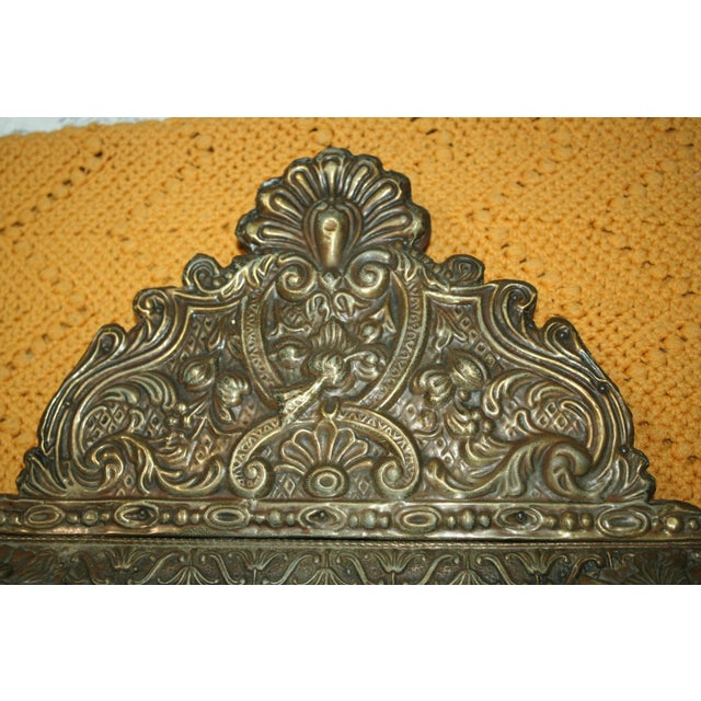 French Vintage Repousse Brass Cabinet Mirror For Sale - Image 3 of 7