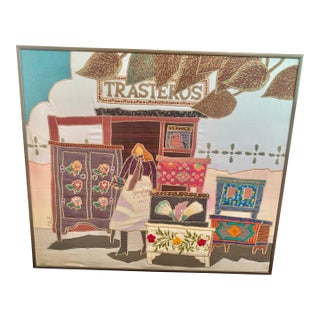 Vintage Mid-Century Appliqué Textile Art by Nancy Freeman “Trasteros" 24x21 For Sale