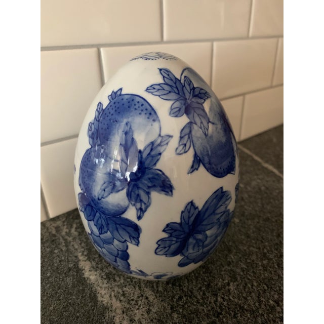 Vintage Blue and White Porcelain Decorative Egg