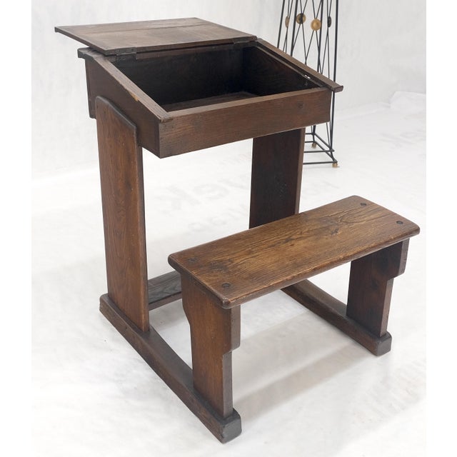 Primitive Antique Varnished Chestnut Lift Top Child Desk Secretary w/Bench NICE! For Sale - Image 4 of 17