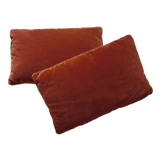 Pair of Burnt Orange Rust Velvet Lumbar Accent Pillows For Sale