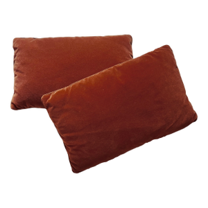 Pair of Burnt Orange Rust Velvet Lumbar Accent Pillows