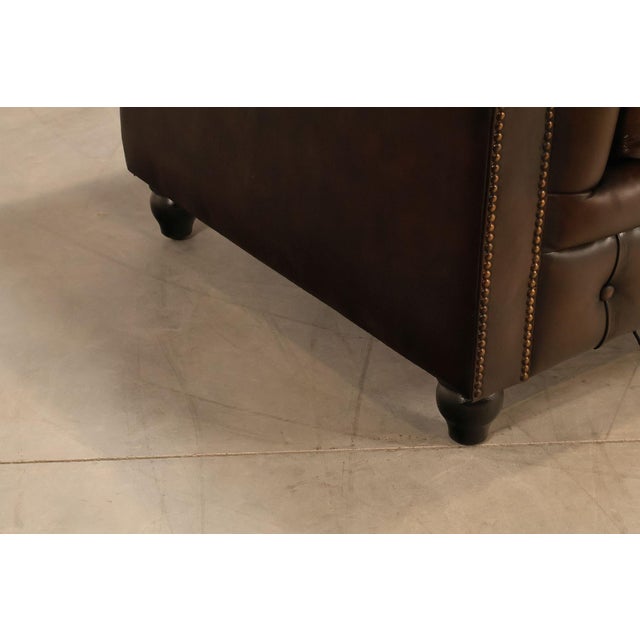 Chesterfield Style 7 Foot Espresso Brown Tufted Leather Sofa For Sale - Image 10 of 16
