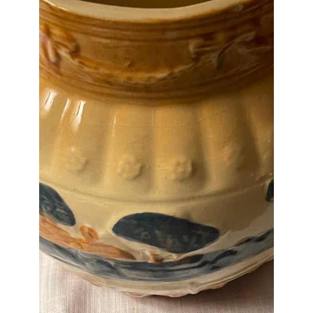 Antique 1910s Attributed to Roseville Yellow Ware Woodlands Pitcher Glazed Countryside Scene For Sale - Image 6 of 12