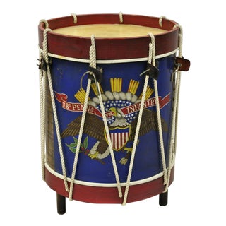 Vintage Don Maley Patriot Patriotic Army Drum Military Wood Side End Table For Sale