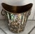 A solid brass ice bucket with tongs from Taxco, Mexico, covered in abalone shell tile overlay. Marked made in Mexico on...