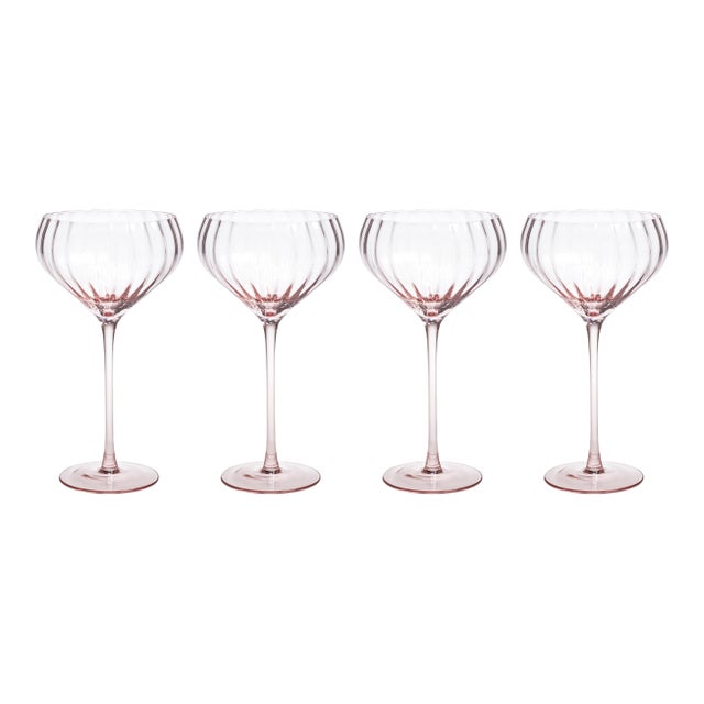 Malden 4-Piece Set Optic Cocktail Glasses, Pink For Sale