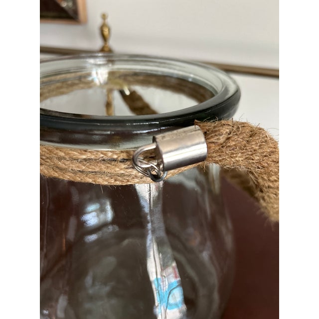 l.e. Smith Glass Jar With Jute Rope Handle, Coastal Style For Sale - Image 4 of 6