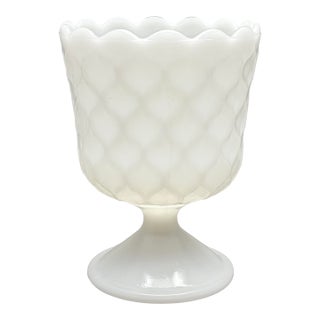 Vintage e.o. Brody Co. Milk Glass Diamond Pattern Pedestal Planter Vase For Sale