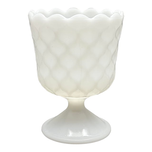 Vintage e.o. Brody Co. Milk Glass Diamond Pattern Pedestal Planter Vase For Sale