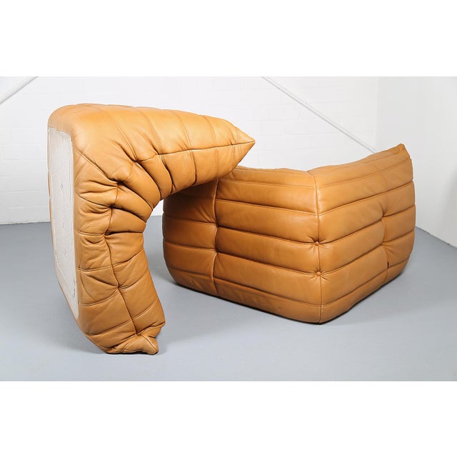 Animal Skin Cognac Leather Togo Sofas by Michel Ducaroy for Ligne Roset, 2010s, Set of 4 For Sale - Image 7 of 18