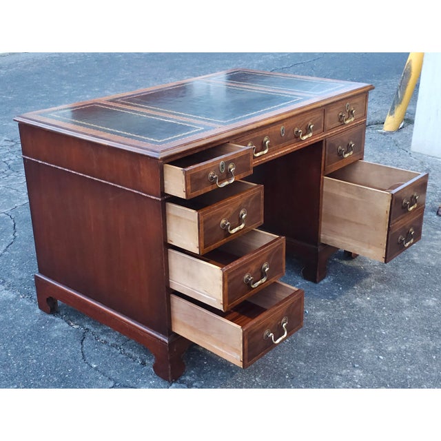 Mid 20th Century Hespeler Furniture Chippendale Mahogany Inlays and Green Leather Top Desk For Sale - Image 5 of 12