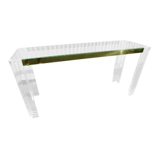 Vintage Lucite & Brass Console Table For Sale
