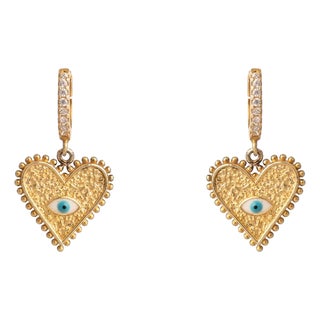 Guardian Heart Evil Eye Gold Vermeil Earrings, A Pair For Sale
