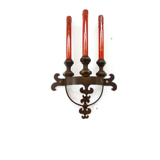 Medieval Brass Wall Lights, in Good conditions. Designed 1950 to 1959 Up to 250V (Europe/UK Standard).The wiring of this...