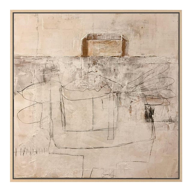 Christiane Corcelle "Suspendu Dans Le Monochrome" Mixed Media on Board, Framed Minimalist Abstract Painting in Cream and Beige, 2022 For Sale