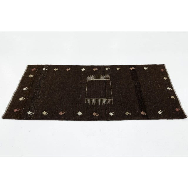 2010s 3 X 6 Minimalist Dark Brown Modern Gabbeh Wool Rug – Hand-Knotted Tribal Runner For Sale - Image 5 of 8