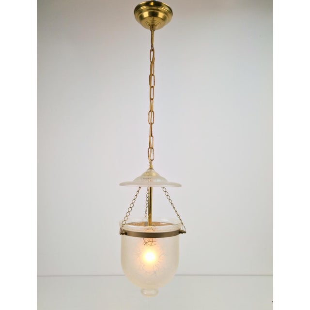 Vintage Brass and Mounted Glass Hundi Lantern Bell Lamp, 1950s, in Flawless conditions. Designed 1950 to 1959 Up to 250V...