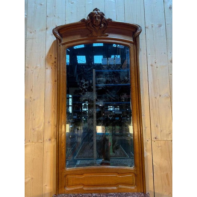 Brown Art Nouveau Console Table with Mirror in Carved Oak For Sale - Image 8 of 9
