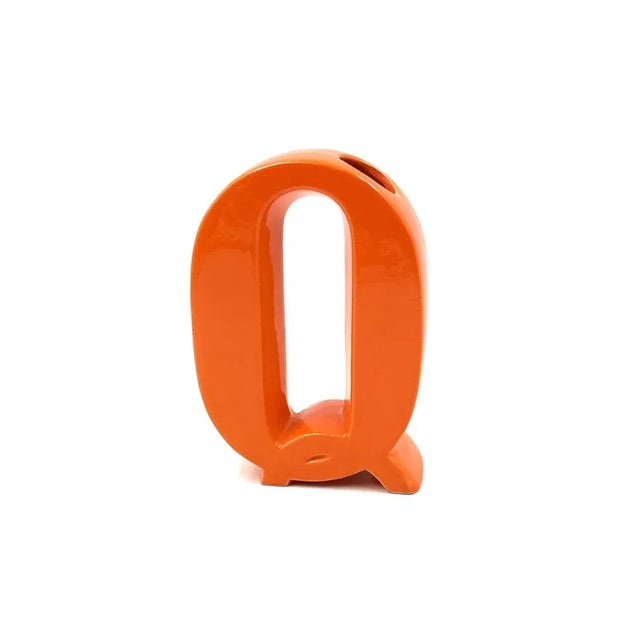 Space Age Orange Q Letter Shaped Ceramic Solifleur Vase by Marcel Radureau, 1970 For Sale - Image 3 of 12