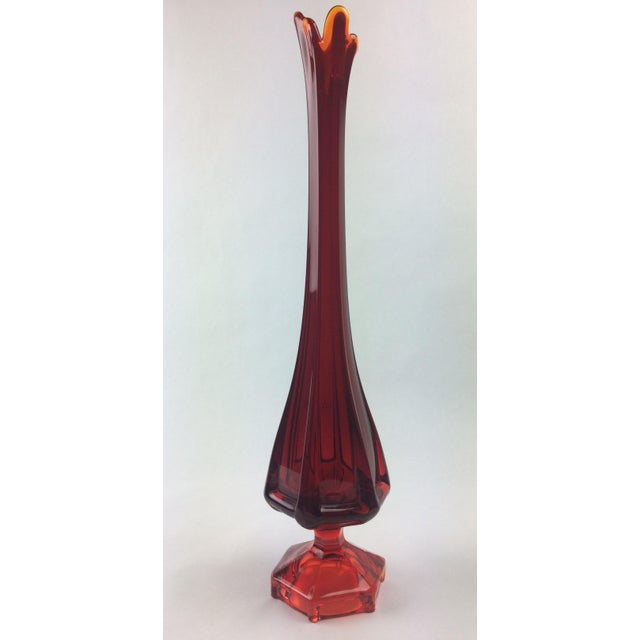 1970s Contemporary Viking Glass Epic Column Ribbed Ruby Red Swung Vase