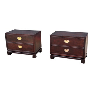 Drexel 2 Drawer Brass Handle Side Tables/Nightstands - Pair For Sale
