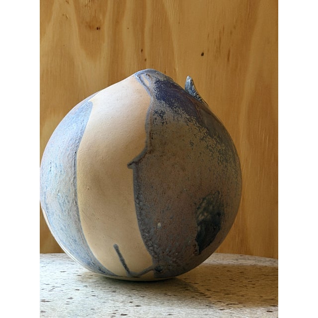 Cream Studio Pottery Orb Vase wirh Pinched Organic Opening and Drip Glaze, 1940 For Sale - Image 8 of 13