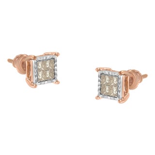 10K Two-Toned Princess-Cut Composite Diamond Stud Earrings (1/2 cttw, J-K Color, I1-I2 Clarity) For Sale