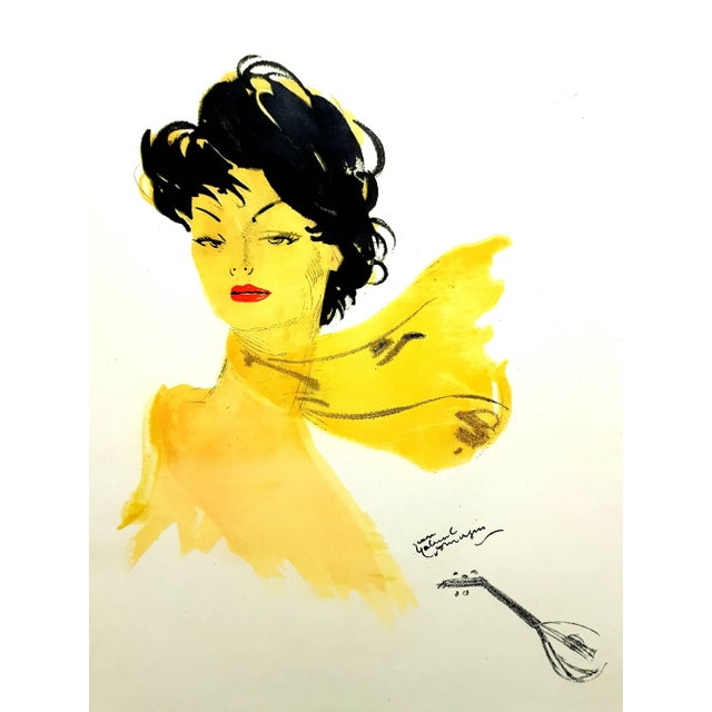 Domergue - Dark Hair Lady with a Scarf - Original Lithograph 1956 For Sale - Image 6 of 6