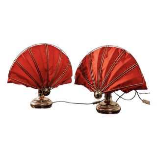 Hollywood Regency Brass Fan Table Lamps, 1970s, Set of 2 For Sale
