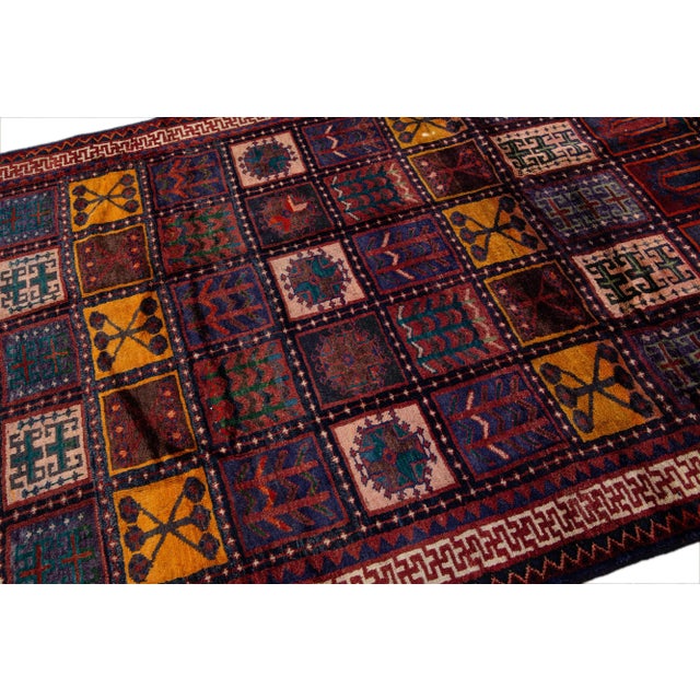 Red Vintage Handmade Persian Red Geometric Wool Rug 5'10" X 8'8 For Sale - Image 8 of 10