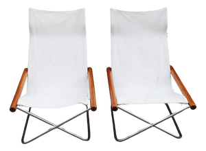 Set of NY Chairs in White Canvas attributed to Takeshi Nii, Japan, 1950s