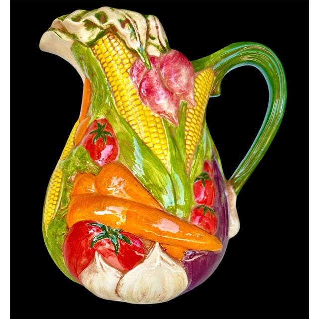 Vintage Ceramic Pitcher Jug Vegetables Multi Color Love Debbie Multicolor For Sale - Image 11 of 12