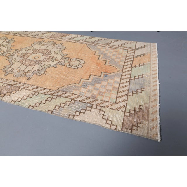Vintage Turkish Oushak Handmade Wool Cotton Orange Runner For Sale - Image 9 of 11