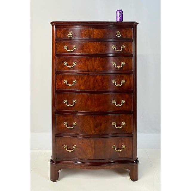 Rare Henkel Harris Serpentine Flame Mahogany Tall Chest of Drawers (Style No. 315, Finish 29) For Sale - Image 12 of 18