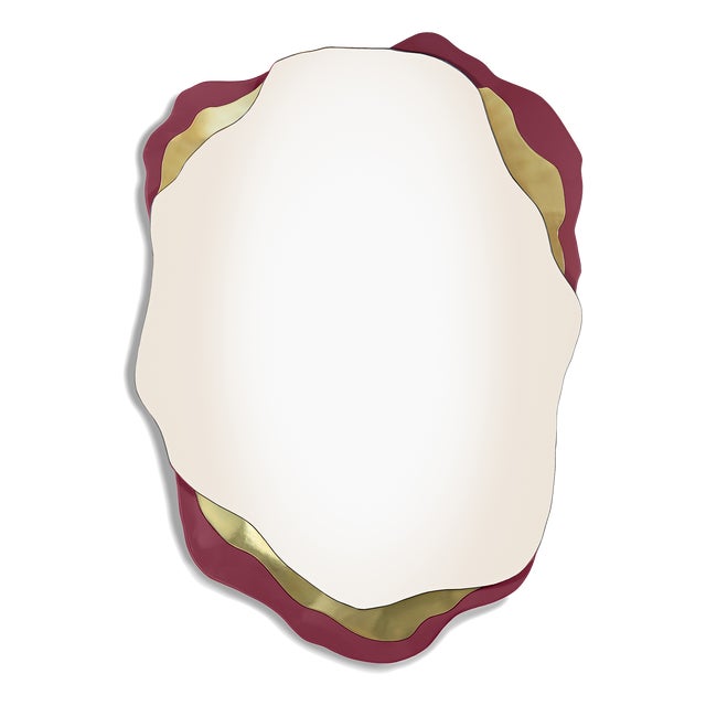 Arizona Mirror in Redwine Lacquer and Polished Brass by InsidherLand For Sale