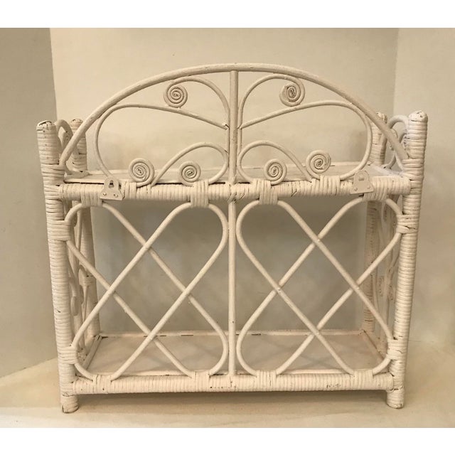 Vintage White Wicker Two Tier Shelf Chairish